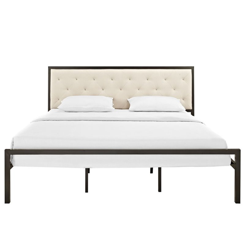 Modway Mia King Powder-coated Steel and Fabric Bed in Brown/Beige