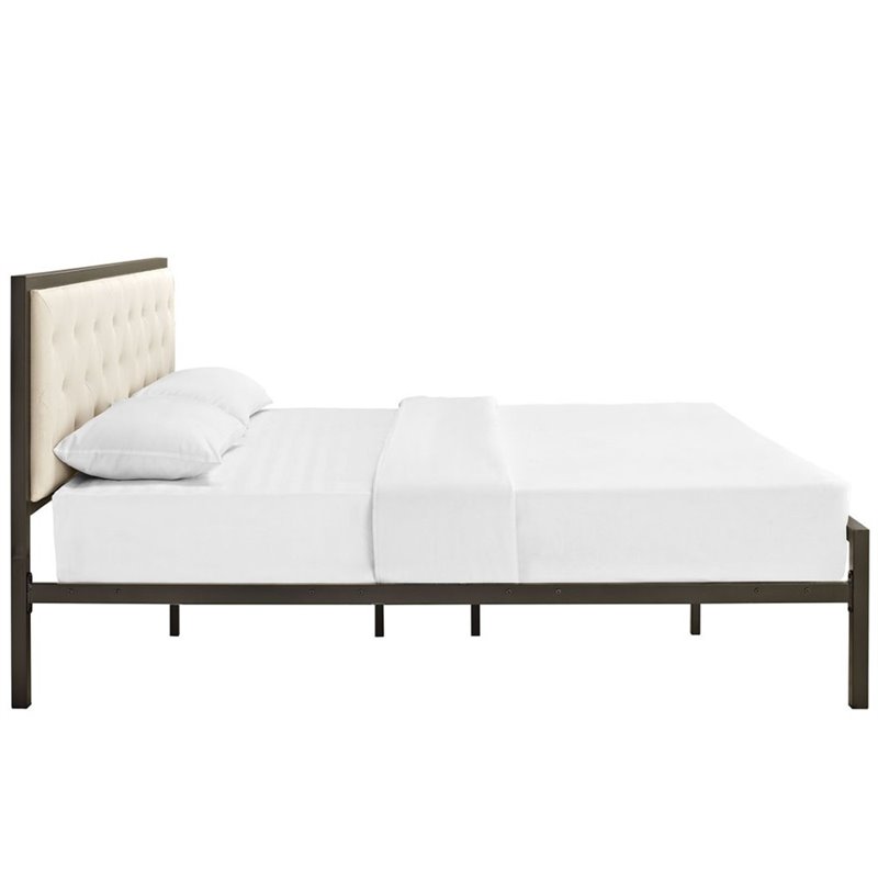 Modway Mia King Powder-coated Steel and Fabric Bed in Brown/Beige