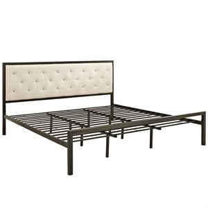 Modway Mia King Powder-coated Steel and Fabric Bed in Brown/Beige