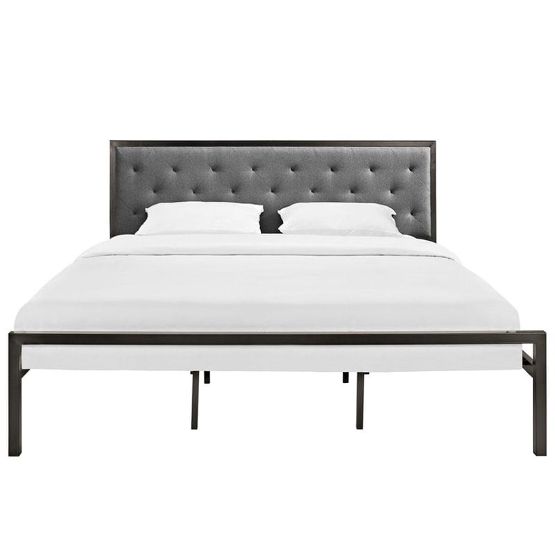 Modway Mia King Powder-coated Steel and Fabric Bed in Brown/Gray