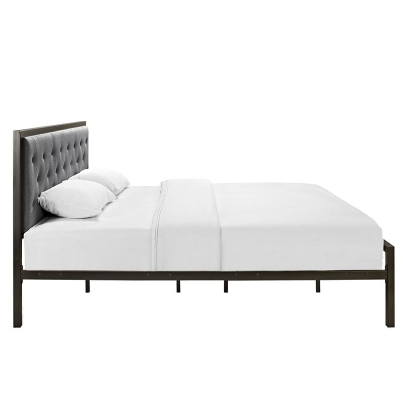 Modway Mia King Powder-coated Steel and Fabric Bed in Brown/Gray