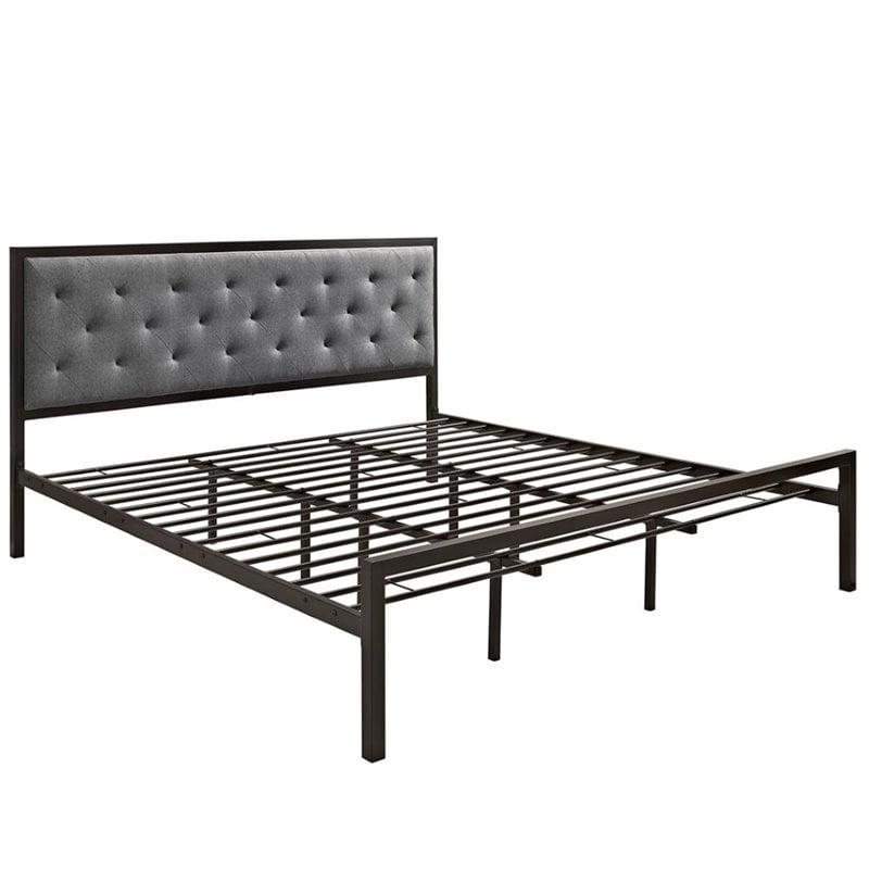 Modway Mia King Powder-coated Steel and Fabric Bed in Brown/Gray