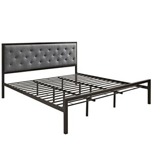 Modway Mia King Powder-coated Steel and Fabric Bed in Brown/Gray