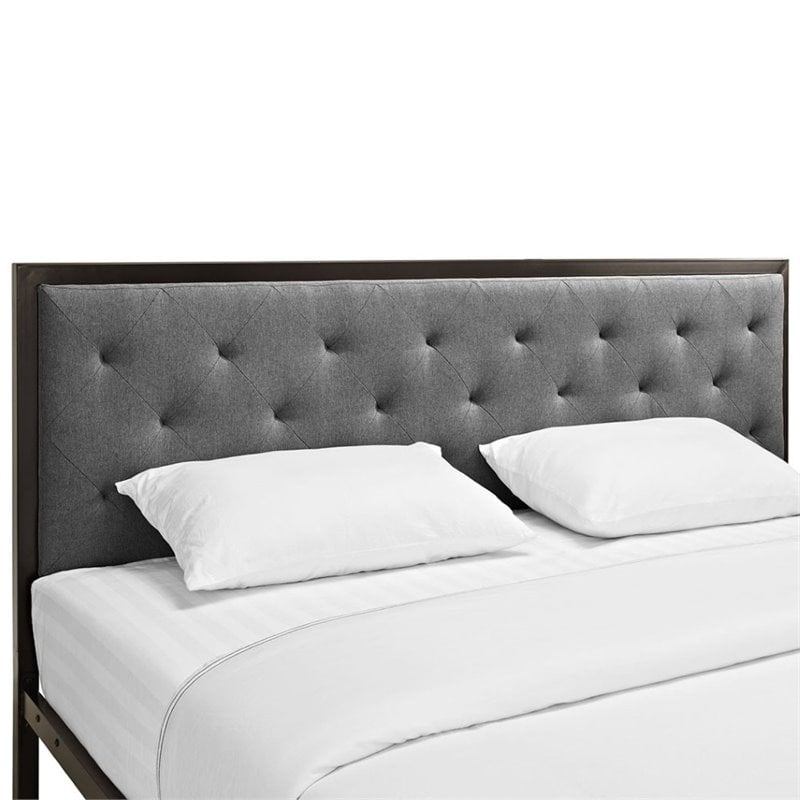Modway Mia King Powder-coated Steel and Fabric Bed in Brown/Gray