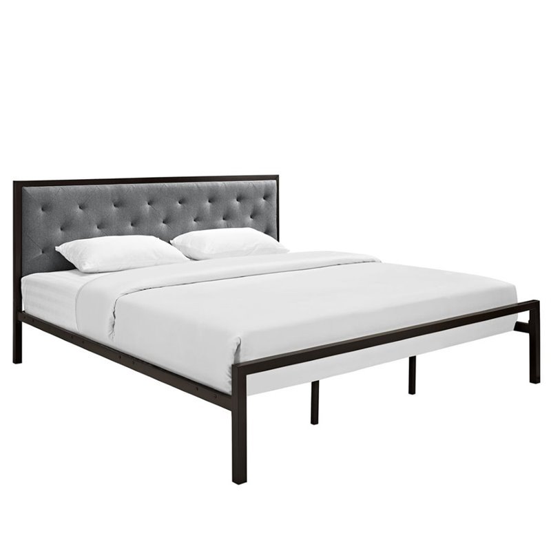 Modway Mia King Powder-coated Steel and Fabric Bed in Brown/Gray