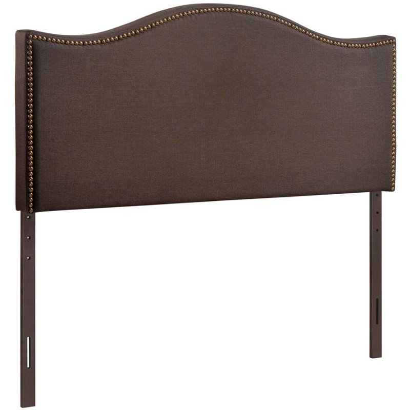 Curl Nailhead Upholstered Queen Headboard in Dark Brown