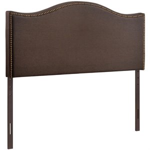 Curl Nailhead Upholstered Queen Headboard in Dark Brown