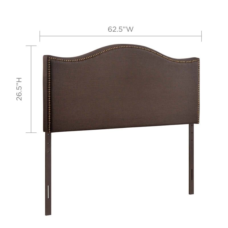 Curl Nailhead Upholstered Queen Headboard in Dark Brown
