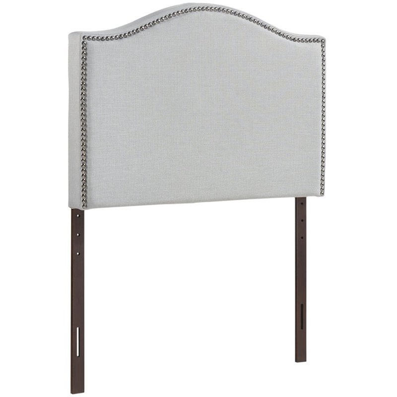 Modway Curl Twin Nailhead Upholstered Linen Fabric Headboard in Sky Gray