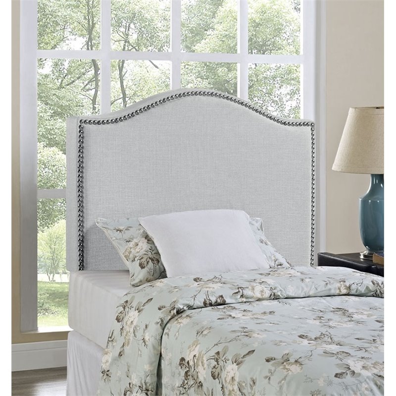 Modway Curl Twin Nailhead Upholstered Linen Fabric Headboard in Sky Gray