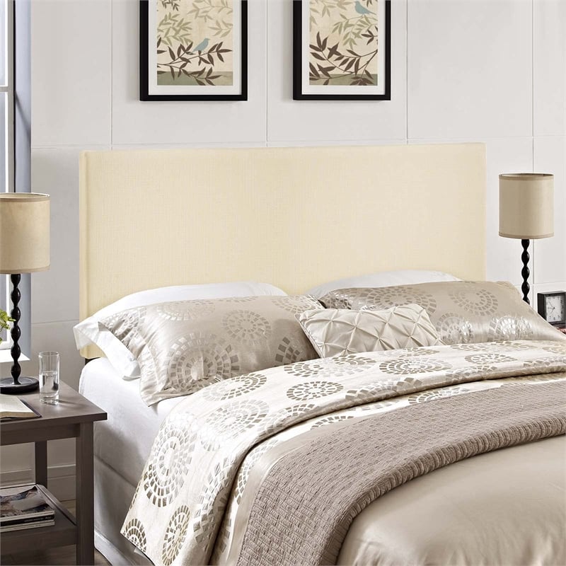 Modway Region King Upholstered Linen Fabric Headboard in Ivory