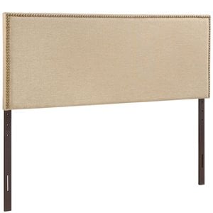 Modway Region Nailhead Queen Upholstered Linen Fabric Headboard in Cafe Brown