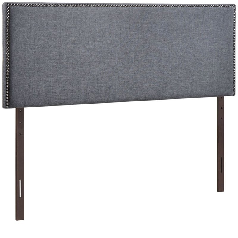 Modway Region Nailhead Queen Upholstered Linen Fabric Headboard in Smoke Gray
