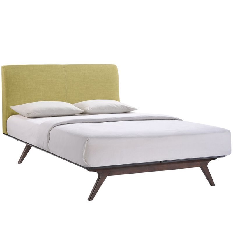 Modway Tracy Modern MDF and Rubberwood Queen Bed in Cappuccino/Green
