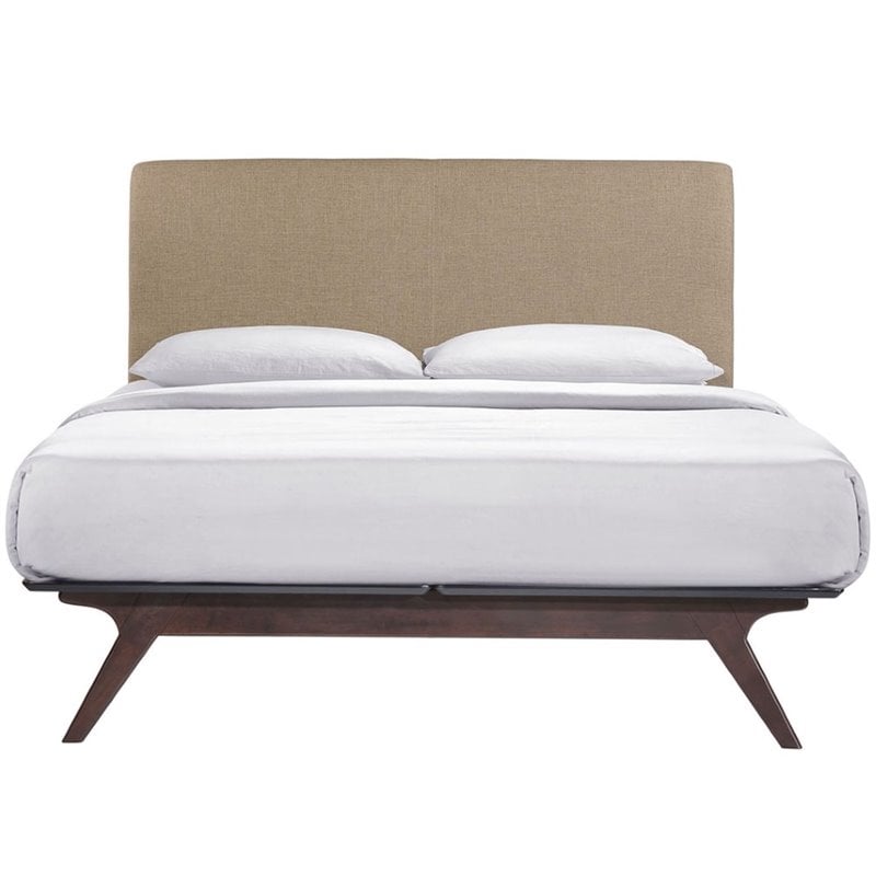 Modway Tracy Modern MDF and Rubberwood Queen Bed in Cappuccino/Latte