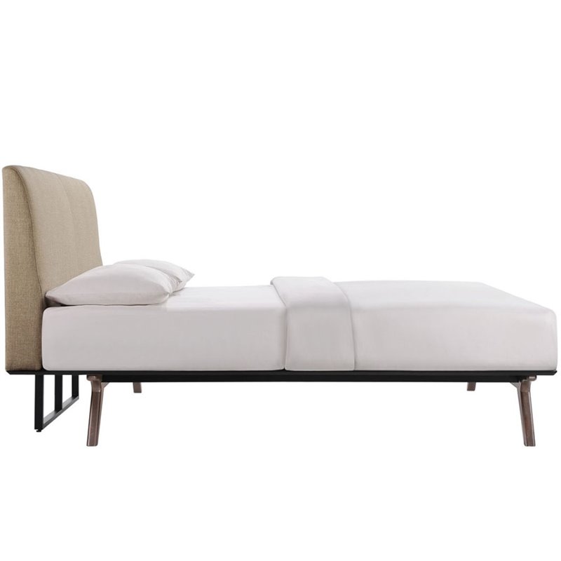 Modway Tracy Modern MDF and Rubberwood Queen Bed in Cappuccino/Latte