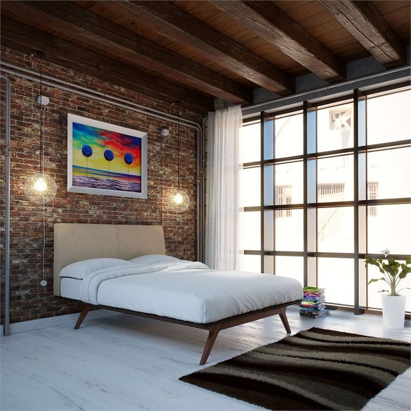 Modway Tracy Modern MDF and Rubberwood Queen Bed in Cappuccino/Latte