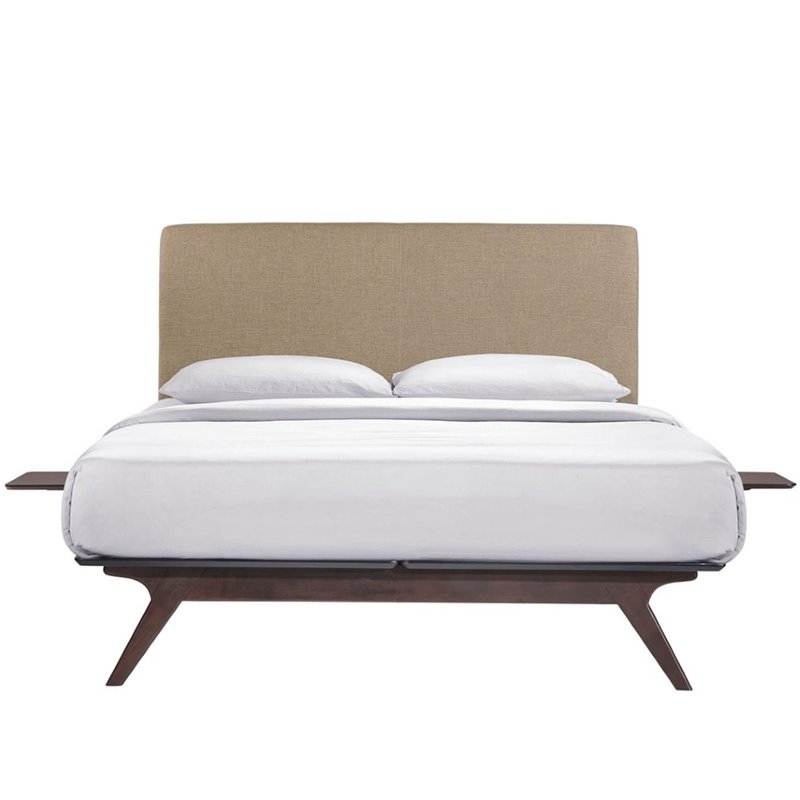 Modway Tracy 3-Piece MDF and Rubberwood Queen Bedroom Set - Cappuccino/Latte