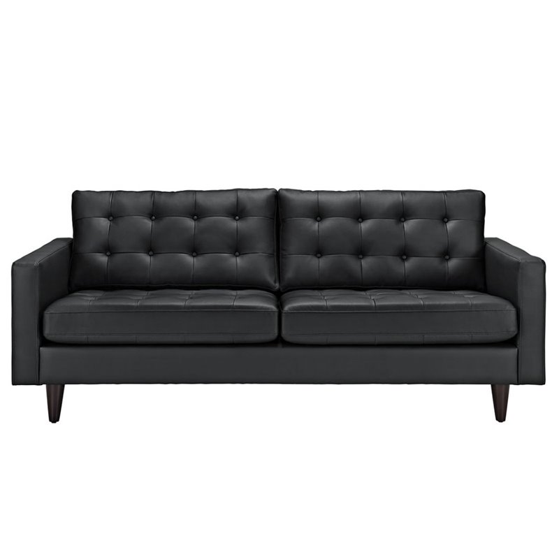 Modway Empress Modern Bonded Leather Button Tufted Sofa in Black