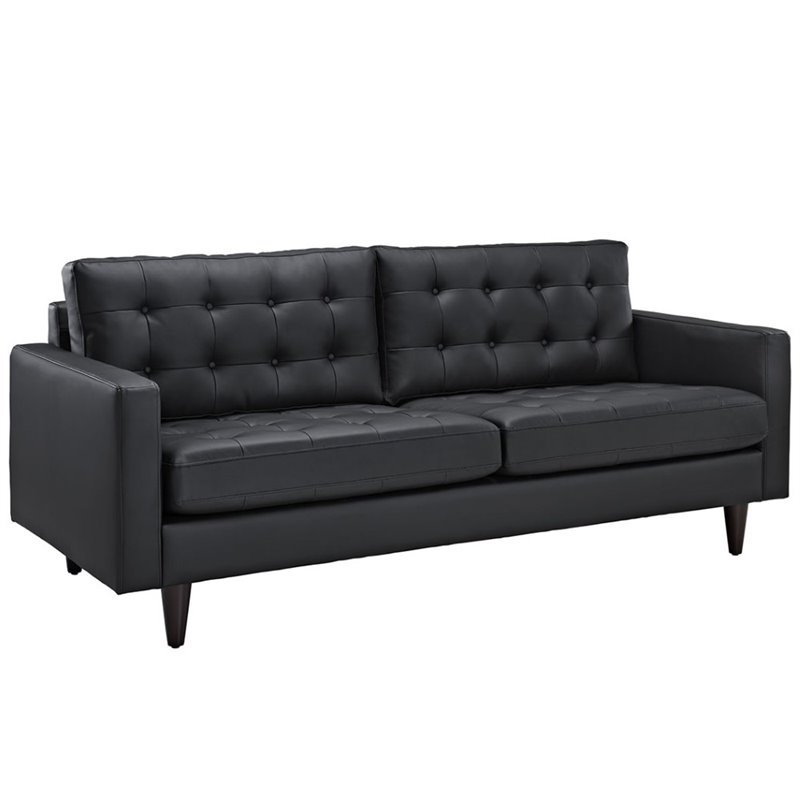 Modway Empress Modern Bonded Leather Button Tufted Sofa in Black