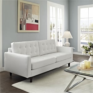 Modway Empress Modern Bonded Leather Button Tufted Sofa in White