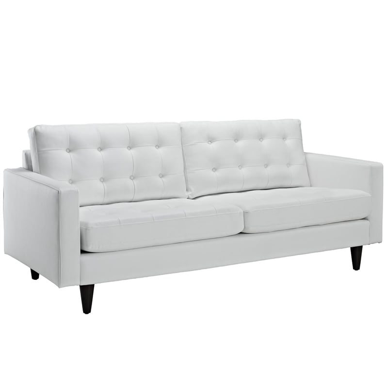 Modway Empress Modern Bonded Leather Button Tufted Sofa in White