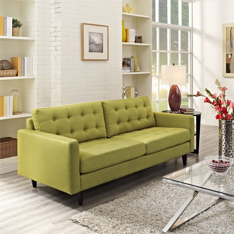 Modway Empress Modern Upholstered Fabric Sofa in Wheatgrass Green