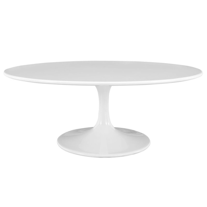 Modway Lippa Modern Oval-Shaped Wood & Metal Coffee Table in White