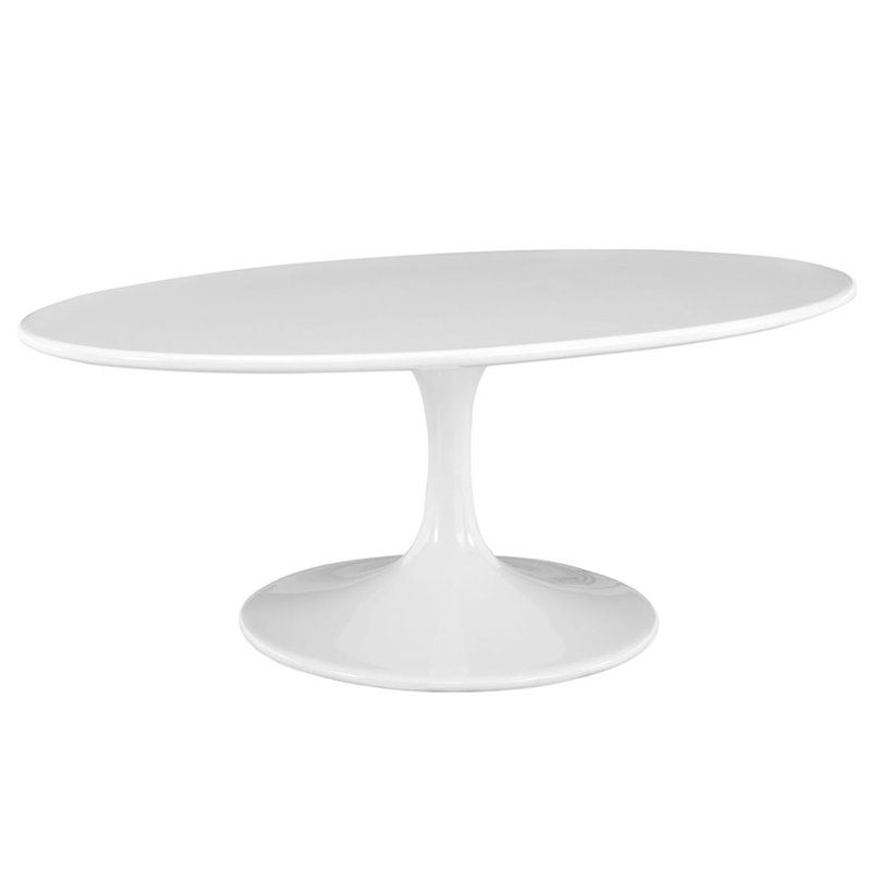 Modway Lippa Modern Oval-Shaped Wood & Metal Coffee Table in White