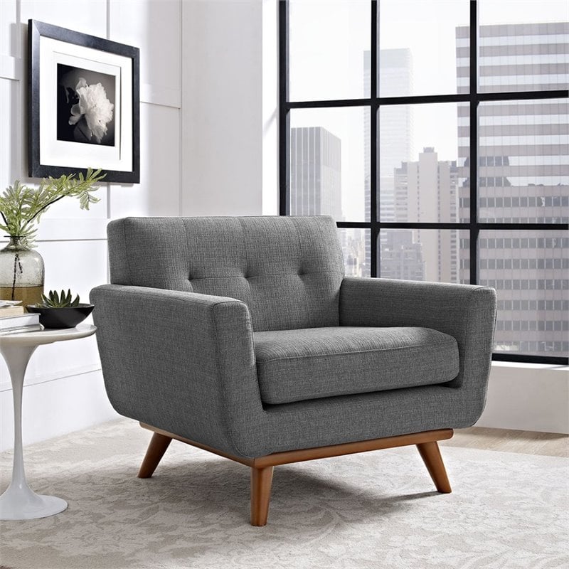 Modway Engage Modern Upholstered Fabric Tufted Armchair in Gray