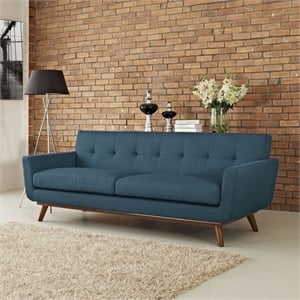 Modway Engage Modern Upholstered Fabric Tufted Sofa in Azure Blue