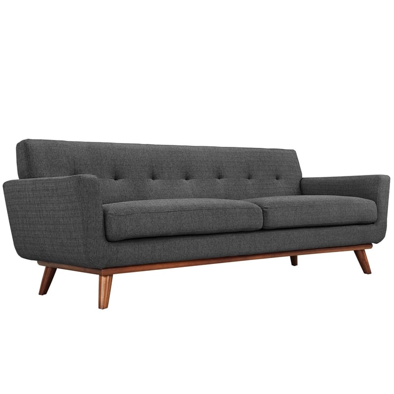 Modway Engage Modern Upholstered Fabric & Wood Tufted Sofa in Gray
