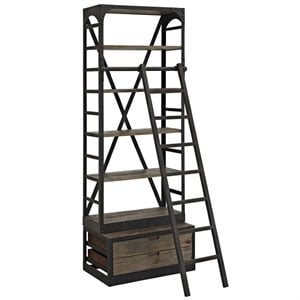 modway velocity 5 shelf bookcase with ladder in brown