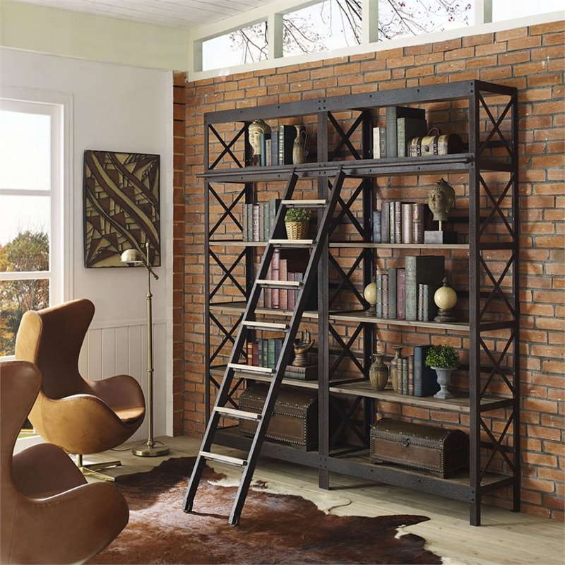 Modway Headway 10 Shelf Bookcase with Ladder in Brown Cymax Business