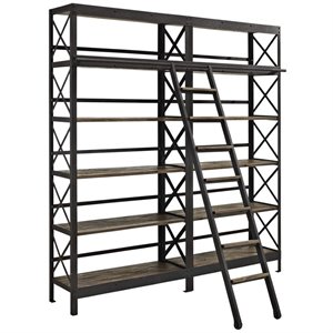 modway headway 10 shelf bookcase with ladder in brown