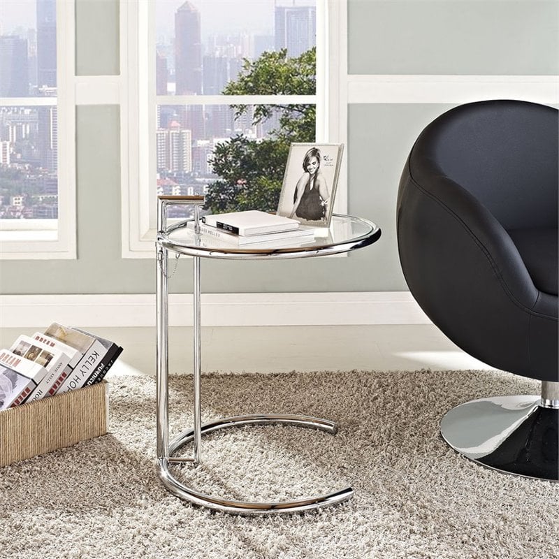 Modway Eileen Gray Modern Glass & Steel End Table in Chrome/Clear