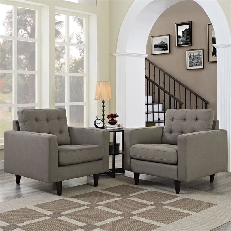 Modway Empress Upholstered Fabric Armchair in Granite Gray (Set of 2)
