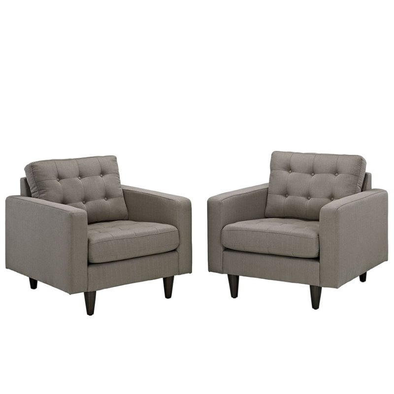 Modway Empress Upholstered Fabric Armchair in Granite Gray (Set of 2)