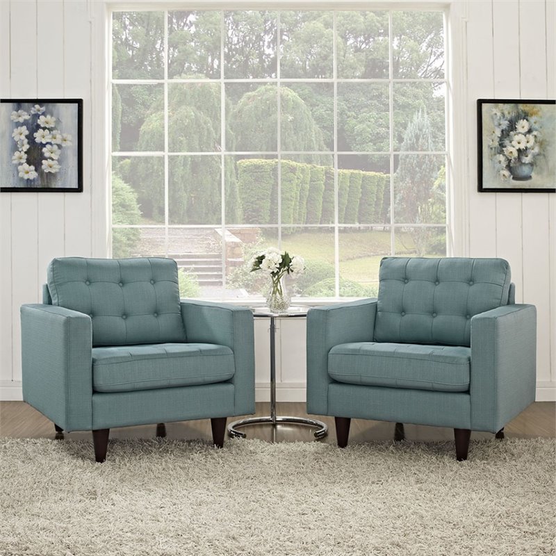 Modway Empress Upholstered Fabric Armchair in Laguna Blue (Set of 2)