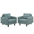 Modway Empress Upholstered Fabric Armchair in Laguna Blue (Set of 2)