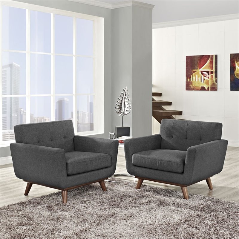 Modway Engage Modern Fabric Armchair in Gray/Cherry (Set of 2)
