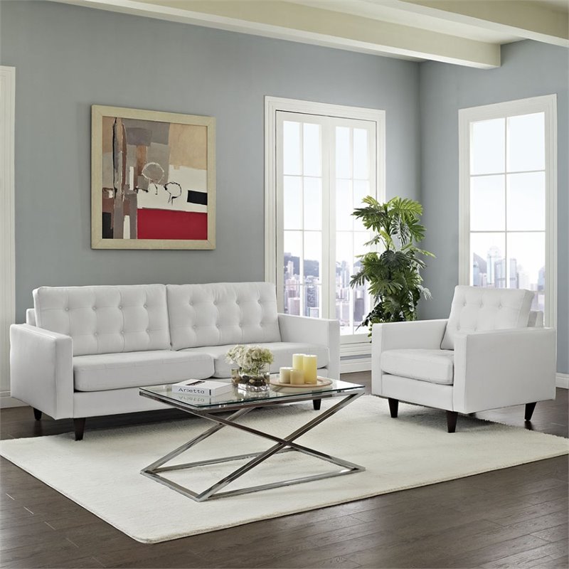 Modway Empress 2 Piece Leather Tufted Sofa Set in White Cymax Business