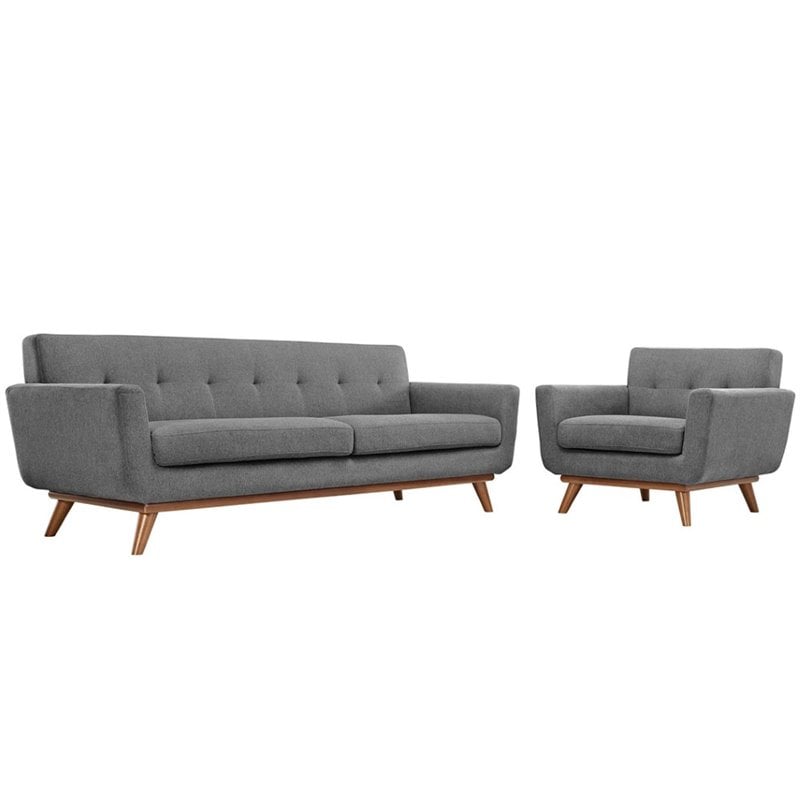 Modway Engage Modern Fabric 2-Piece Sofa Set with Armchairs in Expectation Gray