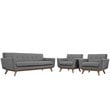 Modway Engage Modern Fabric 3-Piece Sofa Set with Armchairs in Expectation Gray