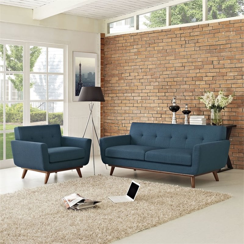 Modway Engage Modern Fabric 2-Piece Set with Loveseat & Armchair in Azure Blue