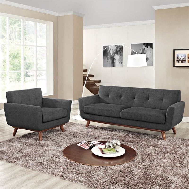Modway Engage Modern Fabric 2-Piece Set with Loveseat & Armchair in Gray
