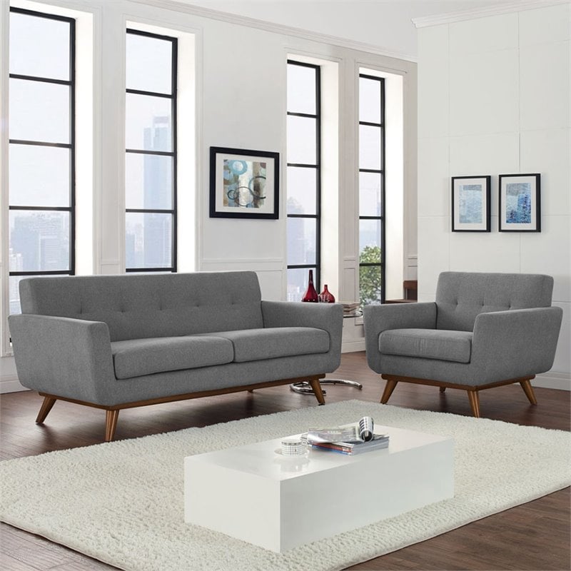 Modway Engage Modern Fabric 2-Piece Sofa Set in Expectation Gray