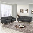 Modway Engage Modern Fabric 3-Piece Set w/ Armchair & Loveseat in Gray