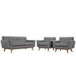 Modway Engage Modern Fabric 3-Piece Set w/ Chair & Loveseat in Expectation Gray
