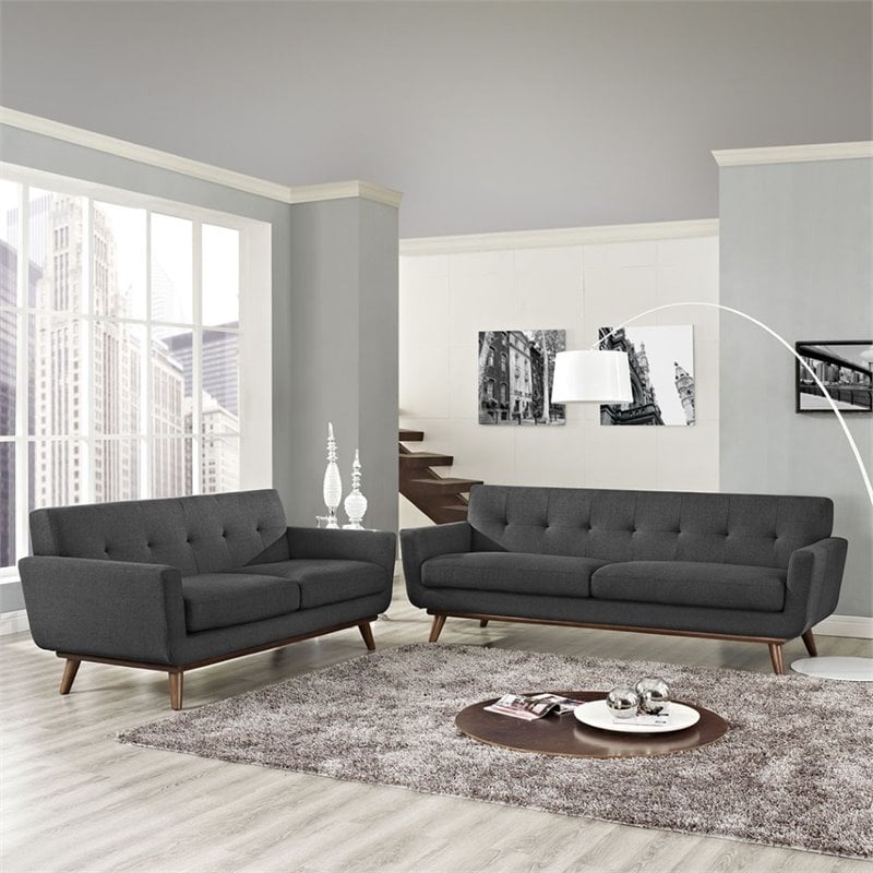 Modway Engage Modern Fabric 2-Piece Sofa Set with Loveseat in Gray